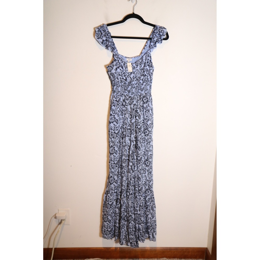 Aerie Party Jumpsuit Small Blue Floral Wide Leg Flowy Boho Ruffle Ocean Sky - Picture 2 of 7